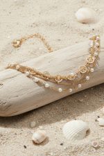 پابند زنانه دولاین مرواریدی | طرح توری و آویزدار