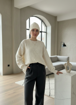 پلیور بافت زنانه یقه گرد | طرح گیس بافت کلاسیک (Aran Knit) - تصویر 3