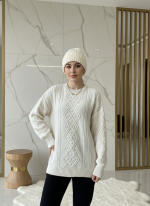 پلیور بافت زنانه یقه گرد | طرح گیس بافت کلاسیک (Aran Knit) - تصویر 4