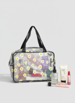 کیف لوازم آرایش توری جادار | طرح گل بابونه (دسته دار)