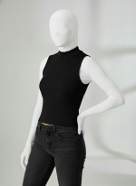 تاپ زنانه کبریتی یقه ایستاده مشکی - تصویر 2