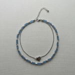 پابند زنانه دولاین قلب | ترکیب زنجیر نقره‌ای و مهره‌های آبی