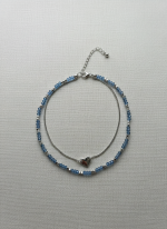 پابند زنانه دولاین قلب | ترکیب زنجیر نقره‌ای و مهره‌های آبی