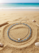 پابند زنانه دولاین قلب | ترکیب زنجیر نقره‌ای و مهره‌های آبی - تصویر 3