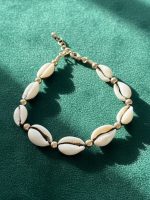 پابند زنانه صدف (طرح کوری) | با مهره‌های طلایی