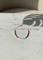 پابند دخترانه مهره‌ای | مدل طرح HAPPY رنگین‌کمانی (فیمو) - تصویر 3