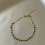 پابند زنانه ظریف مهره‌دار | مدل زنجیری مینیمال با مهره‌های رنگی