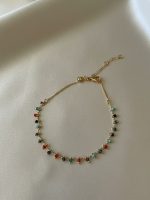 پابند زنانه ظریف مهره‌دار | مدل زنجیری مینیمال با مهره‌های رنگی