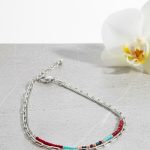 پابند زنانه دولاین مهره‌دار | ترکیب زنجیر نقره‌ای و مهره‌های رنگی
