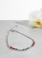 پابند زنانه دولاین مهره‌دار | ترکیب زنجیر نقره‌ای و مهره‌های رنگی