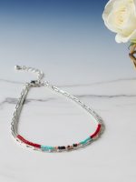 پابند زنانه دولاین مهره‌دار | ترکیب زنجیر نقره‌ای و مهره‌های رنگی - تصویر 4