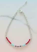 پابند زنانه دولاین مهره‌دار | ترکیب زنجیر نقره‌ای و مهره‌های رنگی - تصویر 3